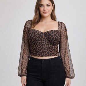 Leopard Print Sheer Sleeve Top size Medium will also fit Large